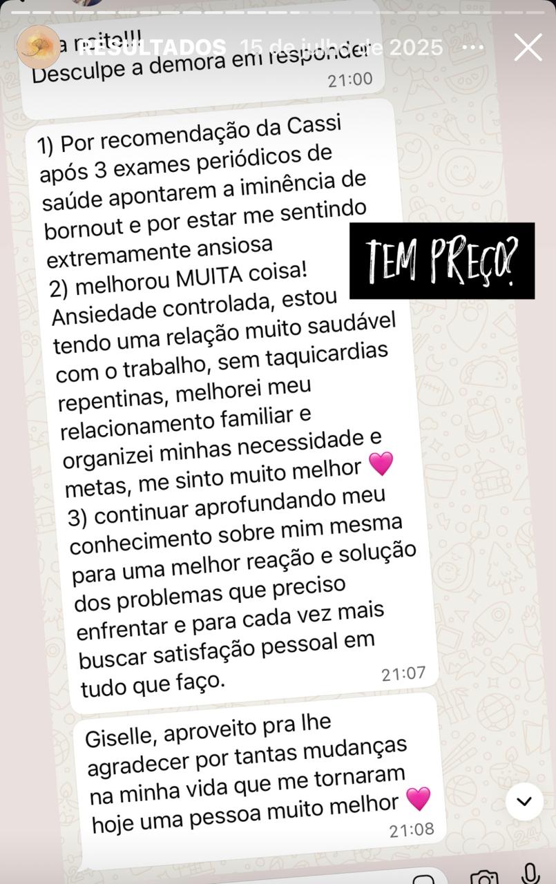 Depoimento real de uma cliente sobre ansiedade controlada após o RESET Emocional